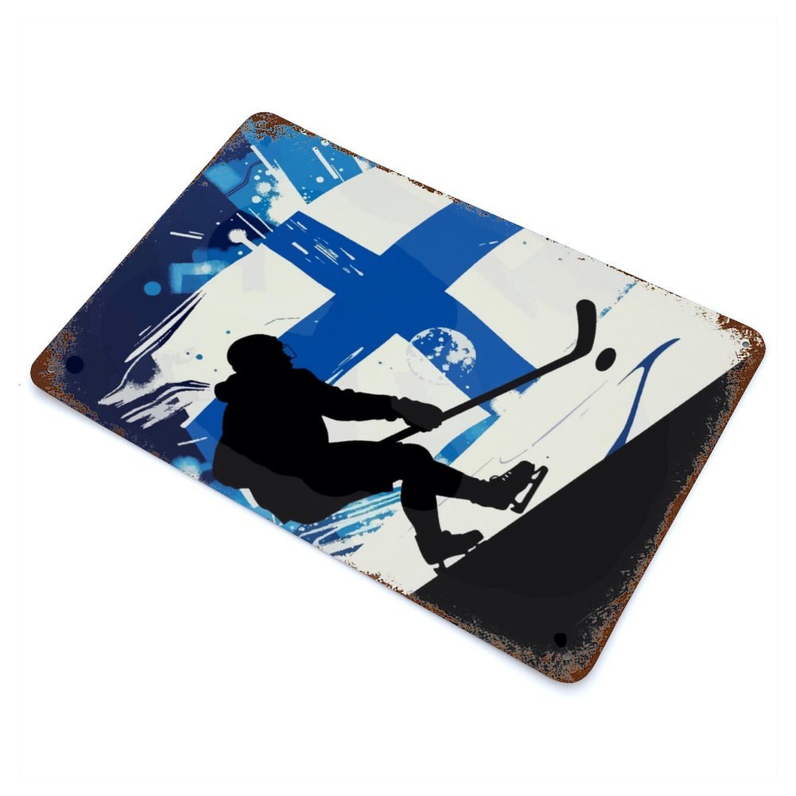 Finnish Hockey Player Silhouette Retro Metal Sign 11.8"x7.9", Classic Wall Plaque for Garage, Pub Or Kitchen