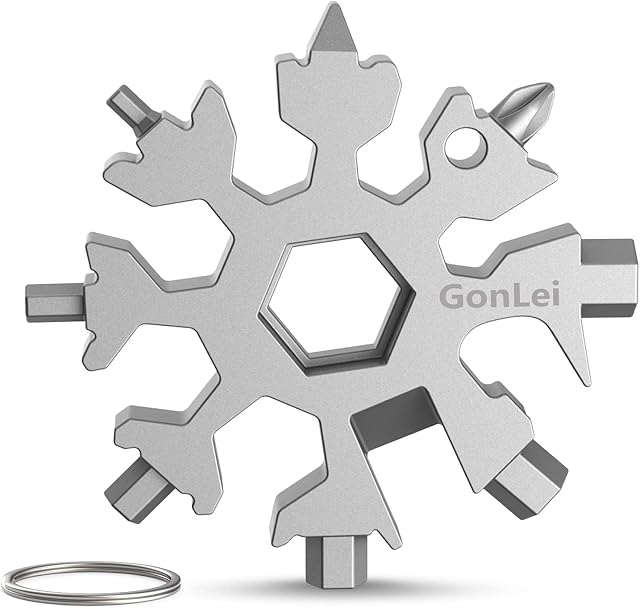 Stainless Steel Snowflake Multifunctional 18 in 1 Tool Hexagon Wrench Screwdriver/Allen Wrench/ Bottle Opener/ Ring Wrench/ Bicycle Wrench, Portable Outdoor Tool Women Mens Gift