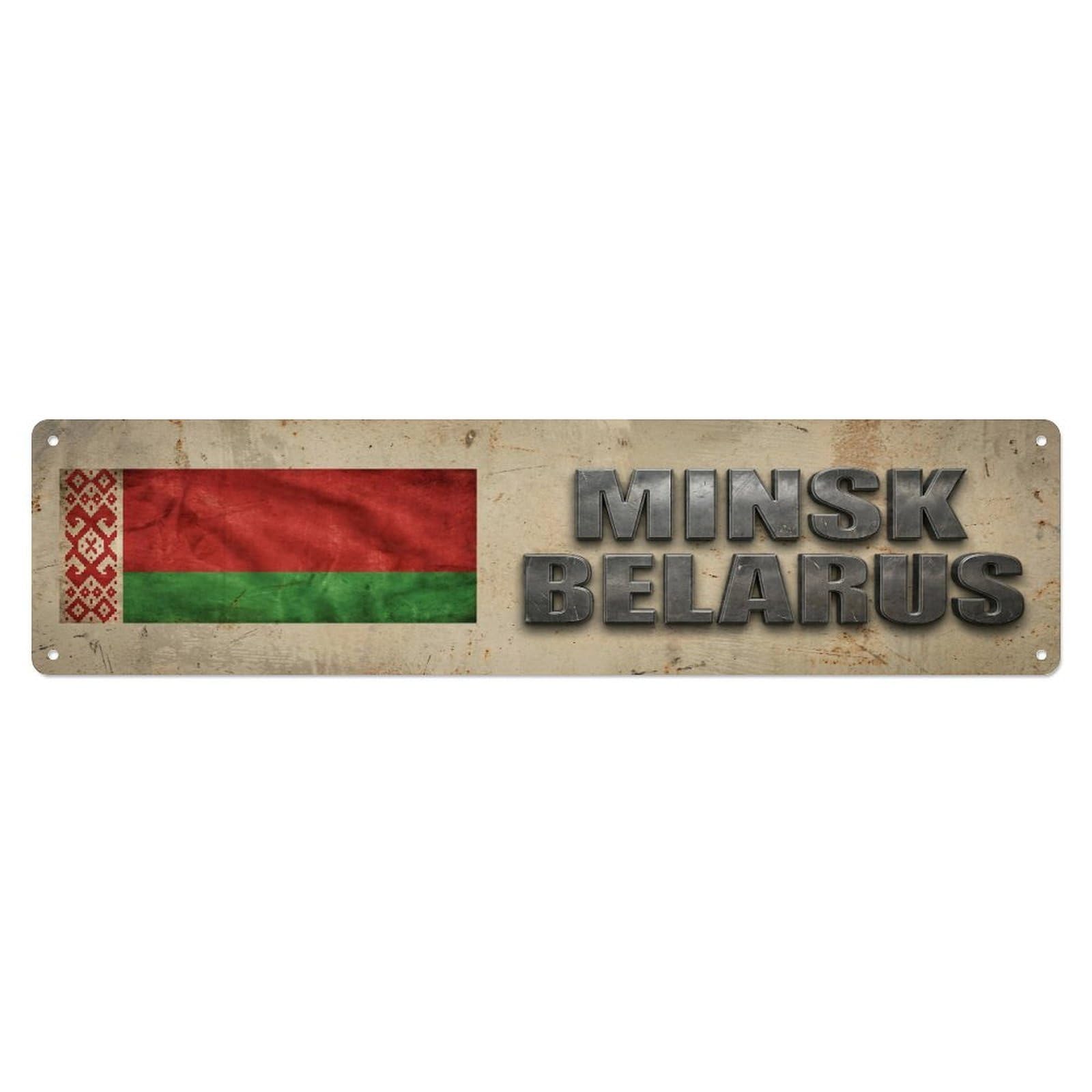 Metal Tin Sign Vintage Minsk Belarus Flag Decor Rustic Travel