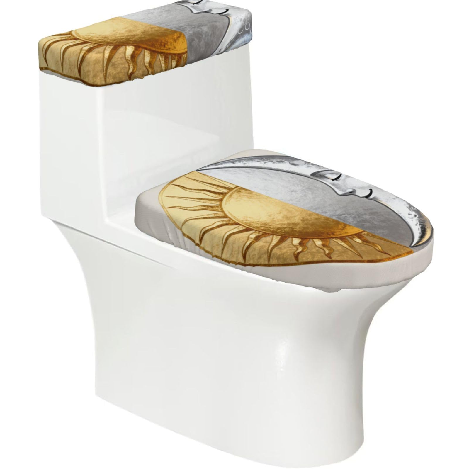 Cntdbu Black Sun Moon Stretchy Toilet Lid And Tank Cover Set-Soft Elastic Bathroom Decor For U Shape Oval