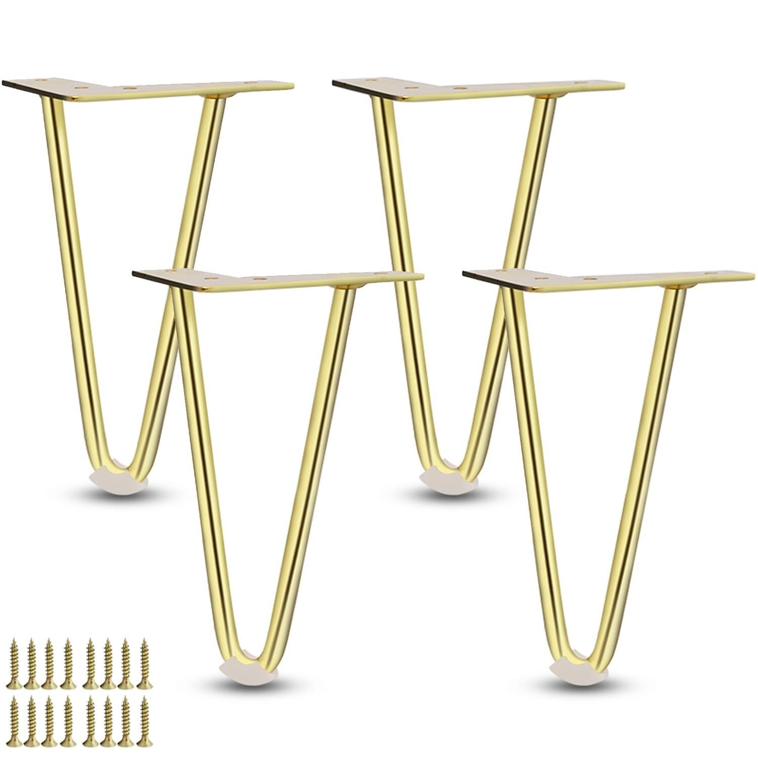 UYHBCNQD Hairpin Replacement Legs 4Pcs Furniture Legs Metal Solid Steel Support Legs 2 Rod Dresser Extenders Furniture Foot Cabinets Legs(Gold,20cm(7.87in))