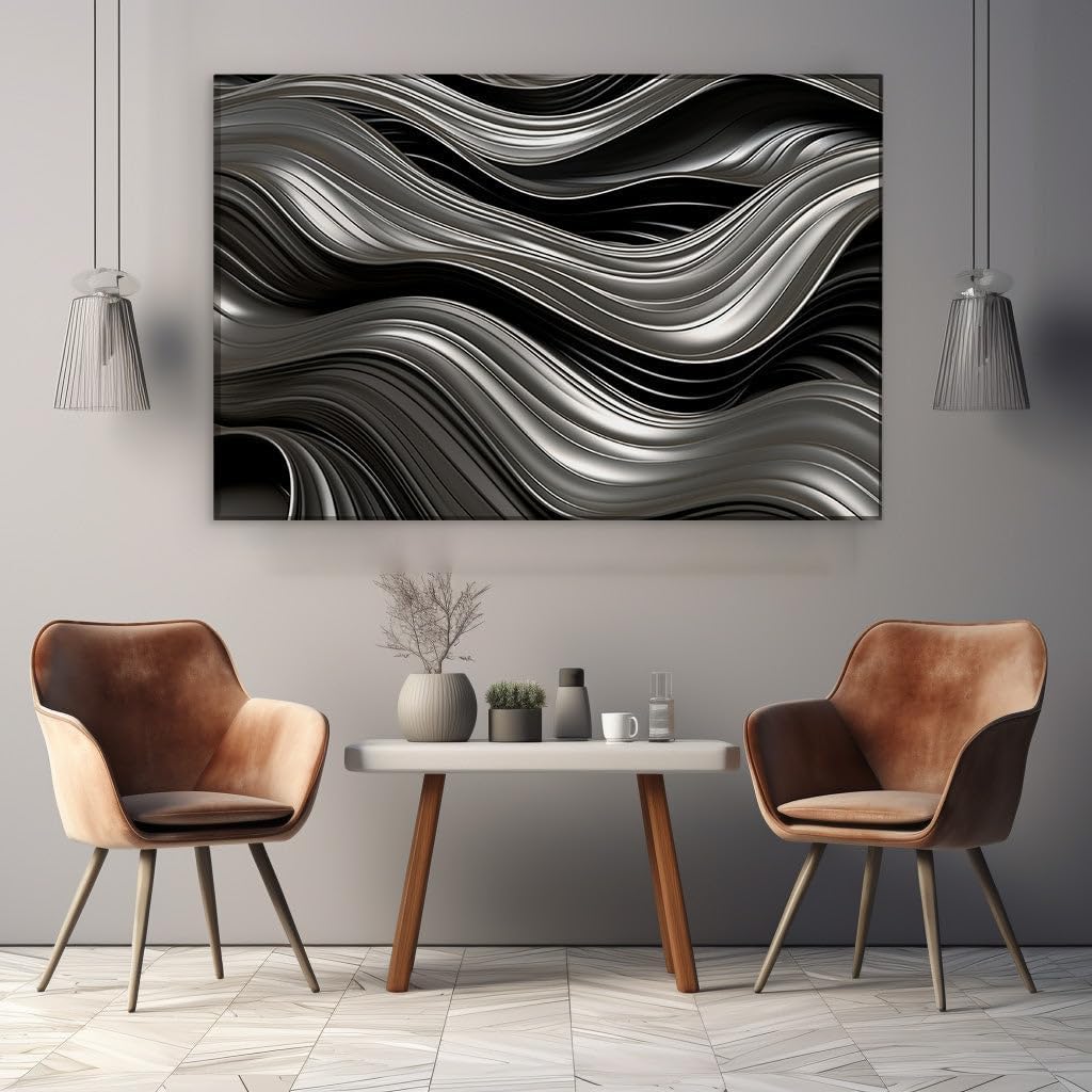 Art Wall: Dynamic Black Waves of Drama and Intrigue. Interior Decor, Canvas Art Design, Art Apartment Decoration, Office Wall Art. Size: 69x46 cm (27x18 inch)