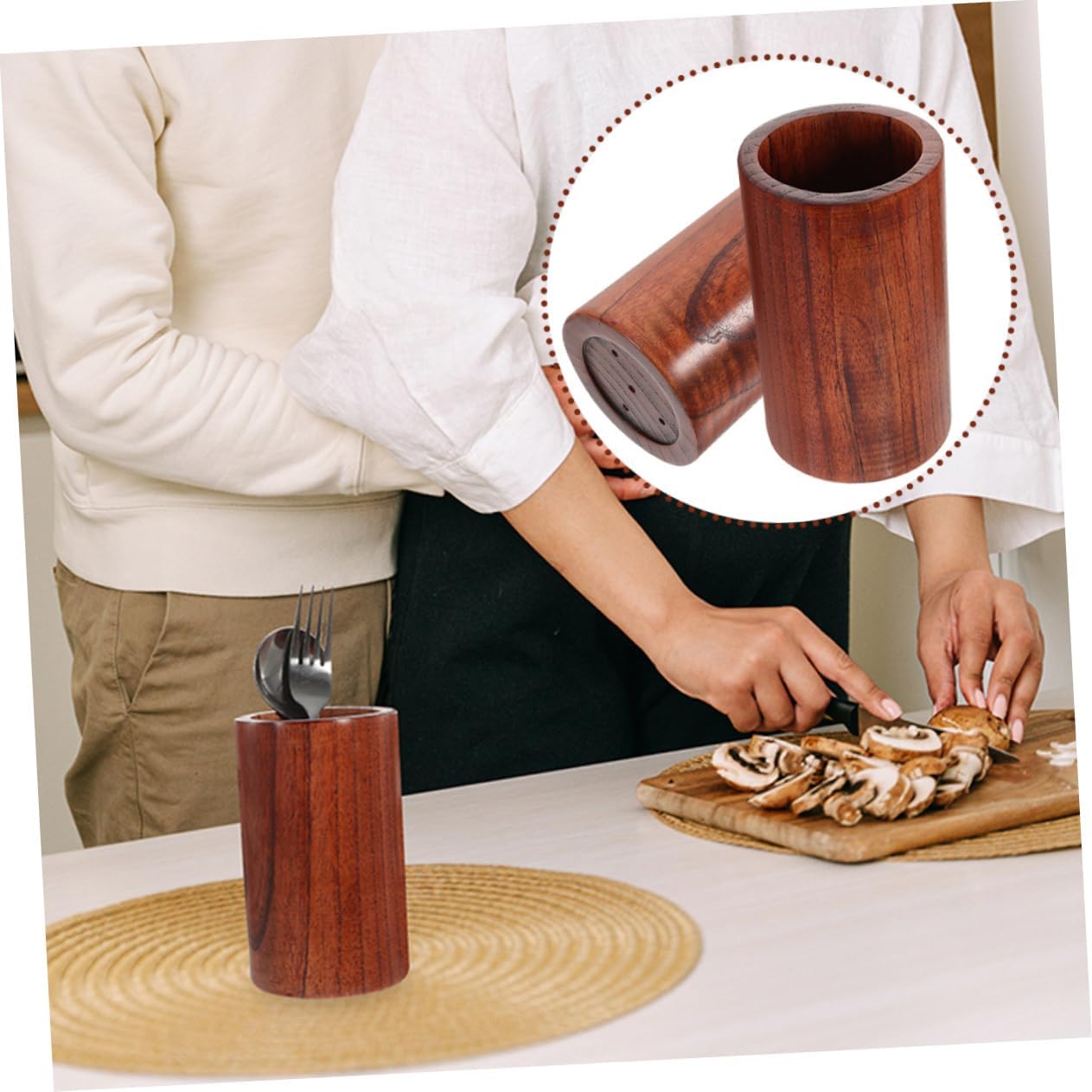 IMIKEYA 2pcs Elegant Jujube Wood Storage Bucket Wooden Utensil Holder Space-saving Cutlery Organizer