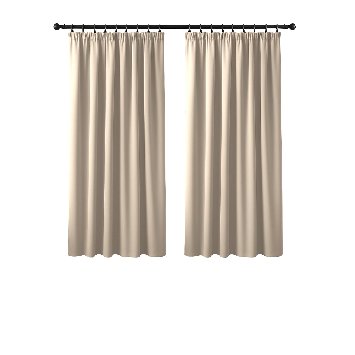 Yorkshire Bedding Blackout Curtain Pencil Pleat Noise Reducing Tape Top Insulated, Sunlight Blocker, Dark and Plain Cream Curtains 46x54 Window Treatment with Tie Backs (117 x 137 cm) — image 1