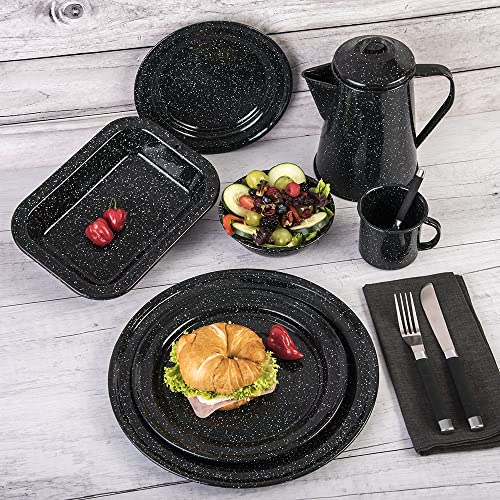 Cinsa 23 Pieces Classic Enamelware (Black) - Complete Table Set 4 People Includes: Coffee Pot, Mugs, Plates & Bowls - Indoor & Outdoor - Camping, Farmhouse Kitchen, Party Outdoor #TOP5