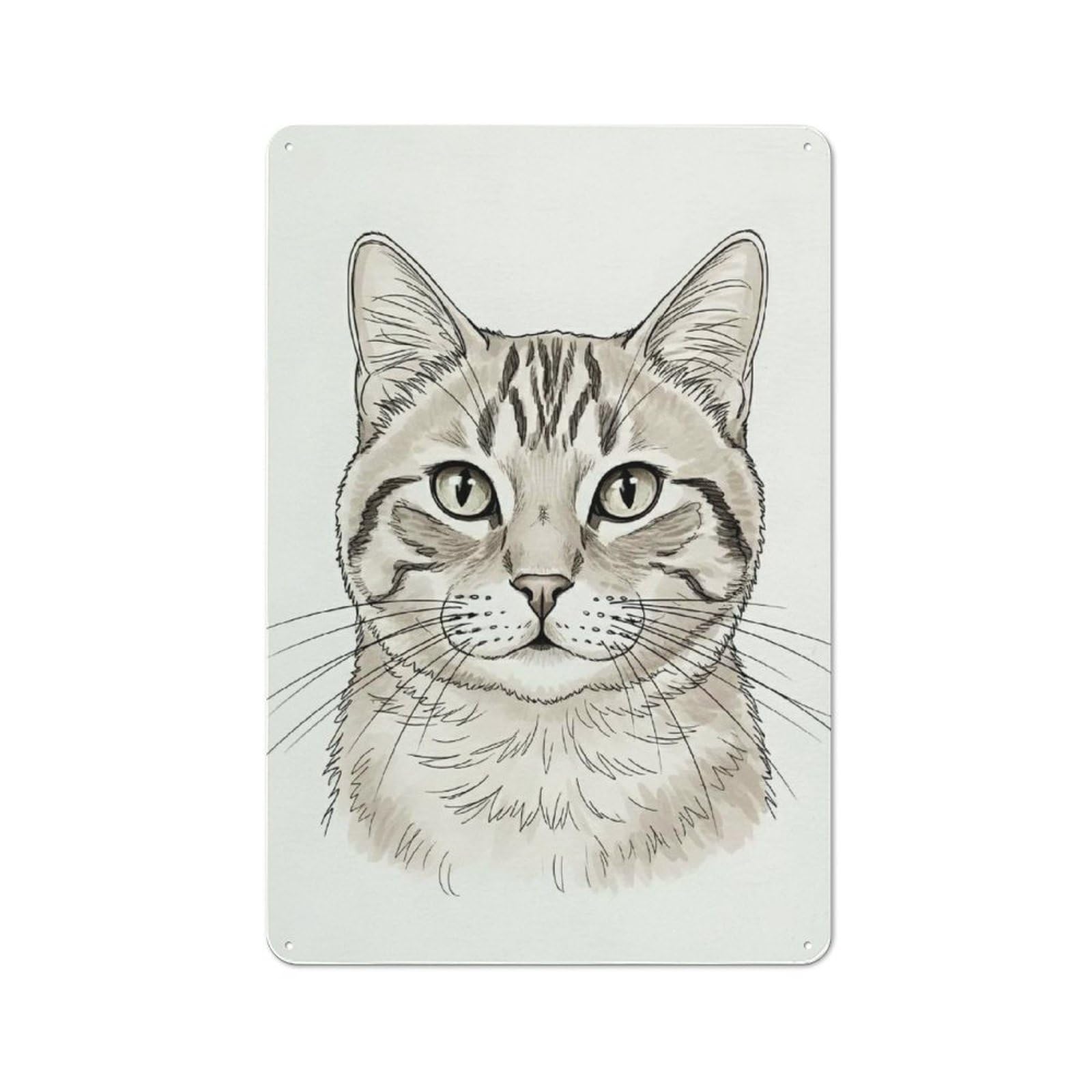 Junmoney Style Shed Detailed Cat Portrait Tin Sign 30X20cm, Utility Space Decor For Greenhouse, Garden Room, Cafe Or Entryway