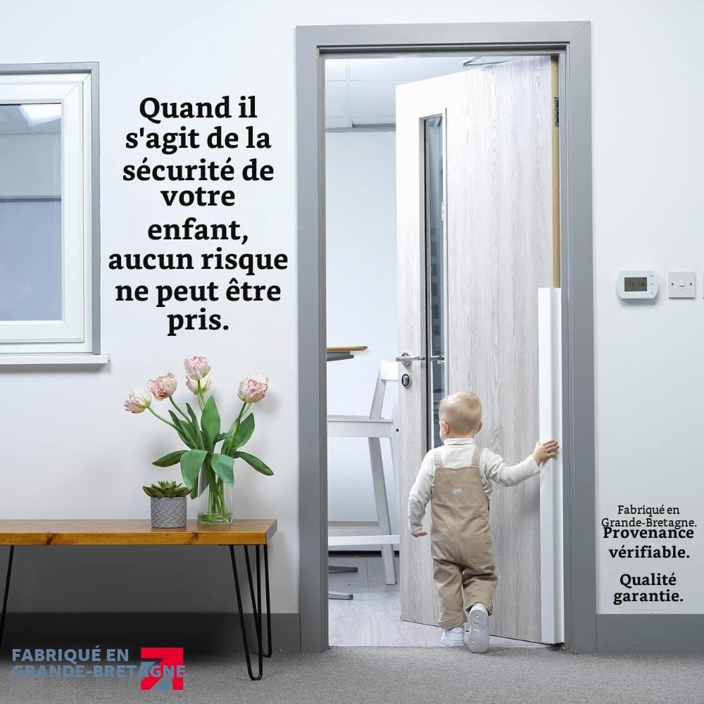 Protection Doigts pour Porte – Lot de 2 – Côté Charnière/Poussant – Blanc – 117 cm – Installation Sans Outils – Usage Domestique