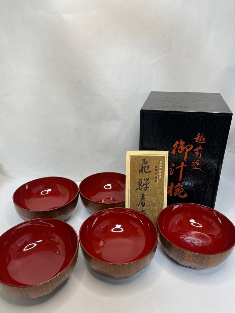 越前塗　飛騨春慶塗　御汁椀　５客セット　漆塗り保存箱付 越前塗 飛騨春慶塗 御汁椀 5客セット 漆塗り保存箱付 越前塗