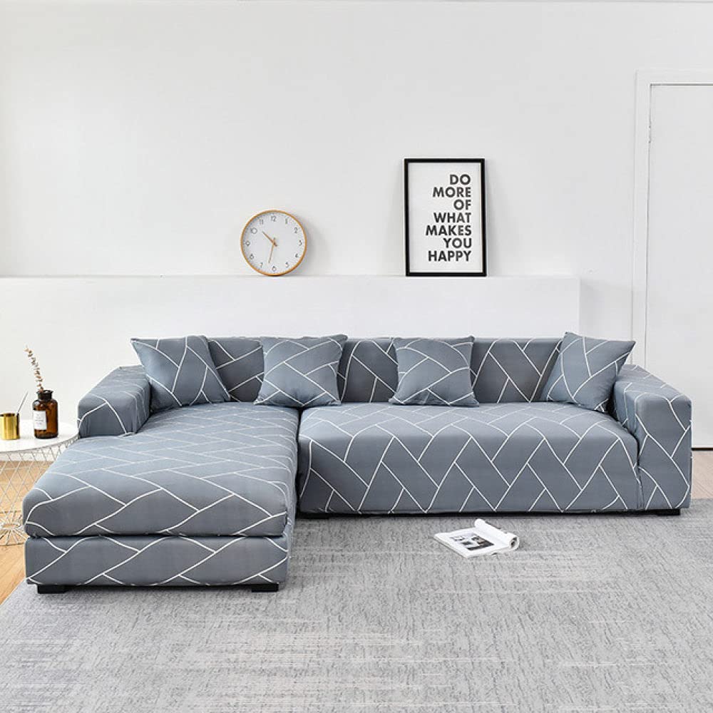 Housse de canapé d'angle en L extensible 1 place 90-140cm tissu élastique gris