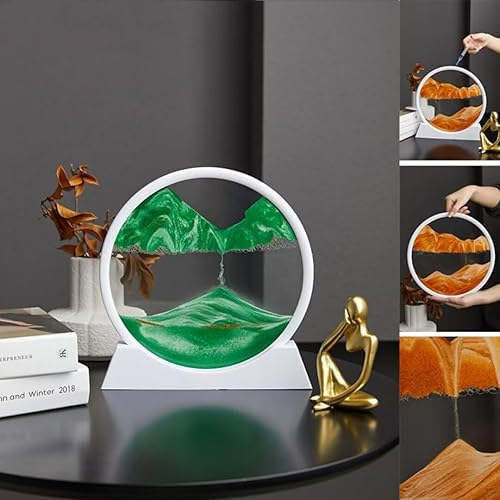 Miniatura 71 de BGFJYUK Imagen artística de arena móvil en movimiento, vidrio templado redondo 3D paisajes de arena de mar profundo con pantalla que fluye marco