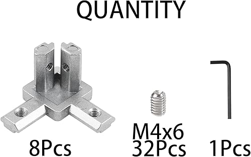 Miniatura 2 de Conector de soporte de esquina de 3 vías estándar europeo serie 2020 con tornillos para perfil de extrusión de aluminio con ranura en T de 0.236 in