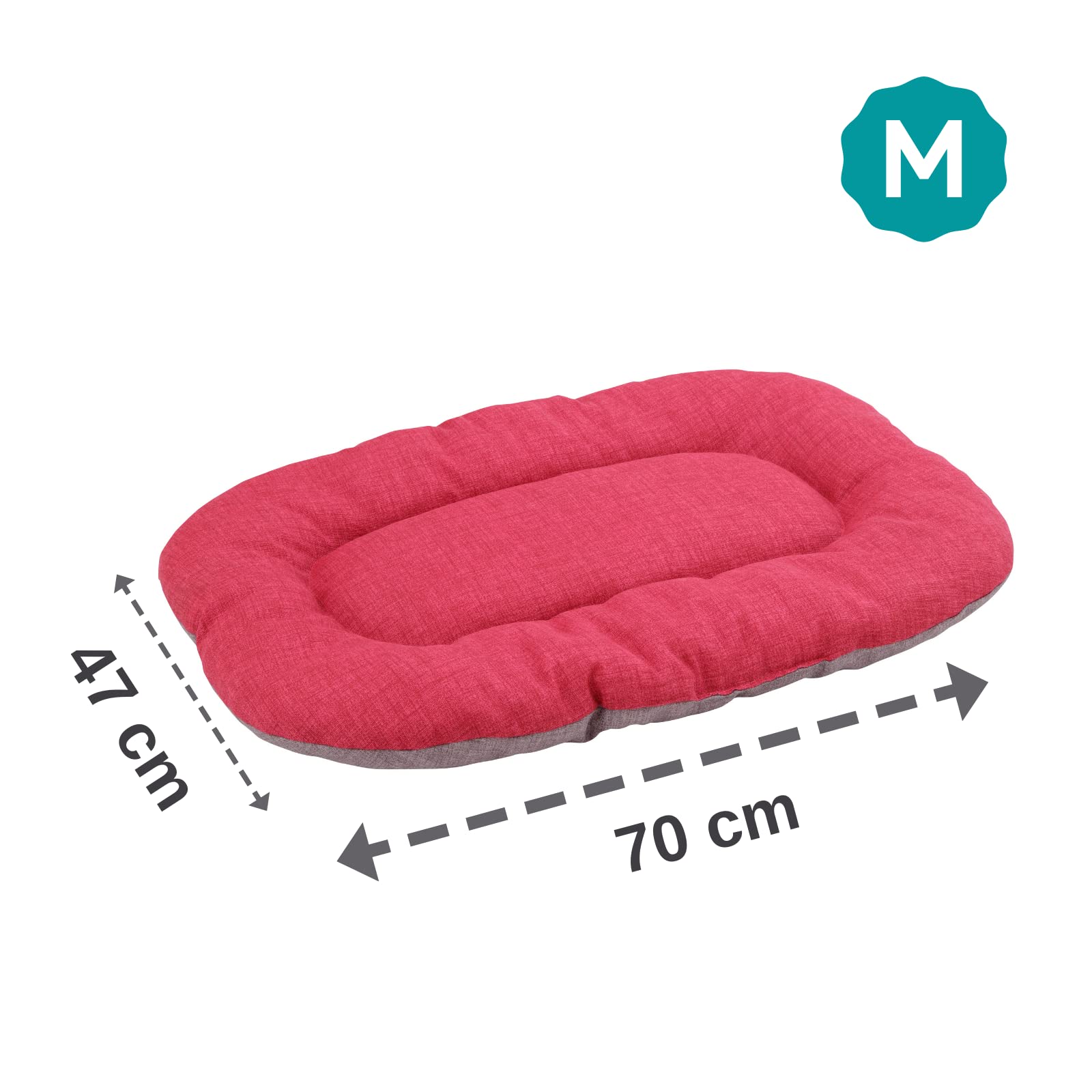 Baroni Home Cuscino Ovale per Cani e Gatti Tessuto Taglia, Imbottito con Morbido Foam, Utilizzabile su Entrambi i Lati (47x70x8 cm, Grigio e Bordeaux)