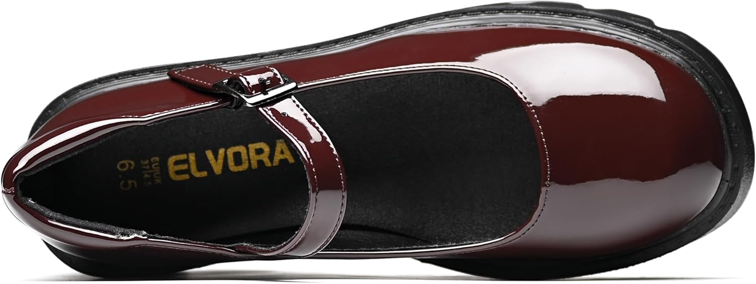 Women's Mary Jane Shoes - Platform Mary Janes for Women, Black Leather Round Toe Chunky Dress Shoes with Adjustable Ankle Strap - Image 5