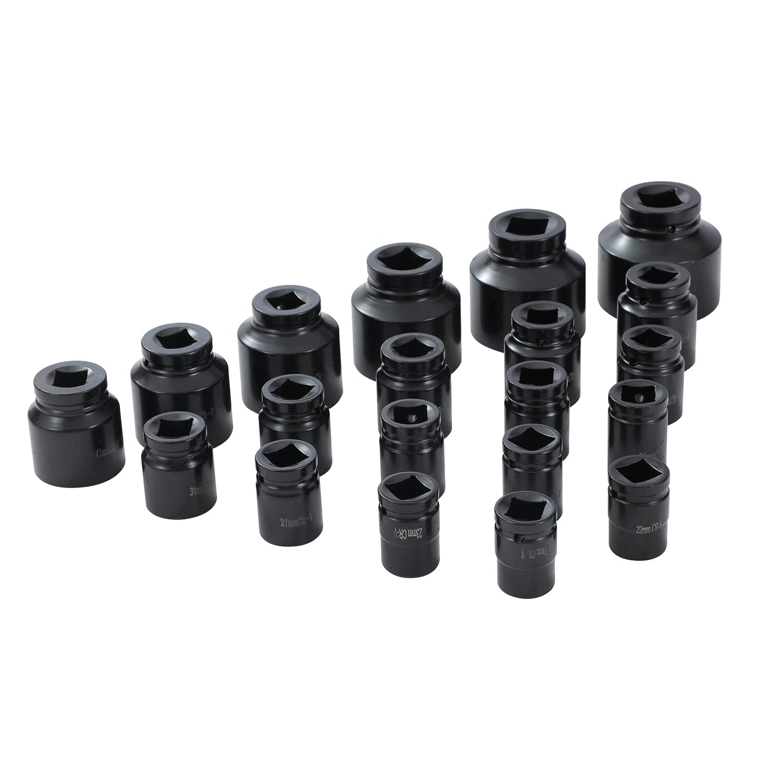 KATSU 3/4" Set di Chiavi a Bussola Profonda Impact 26 Pezzi, 21-65mm Metrico con Chiave a Cricchetto a 24 Denti, Automotive Camion Trattori Motori Riparazione Meccanico Strumento (Budget)