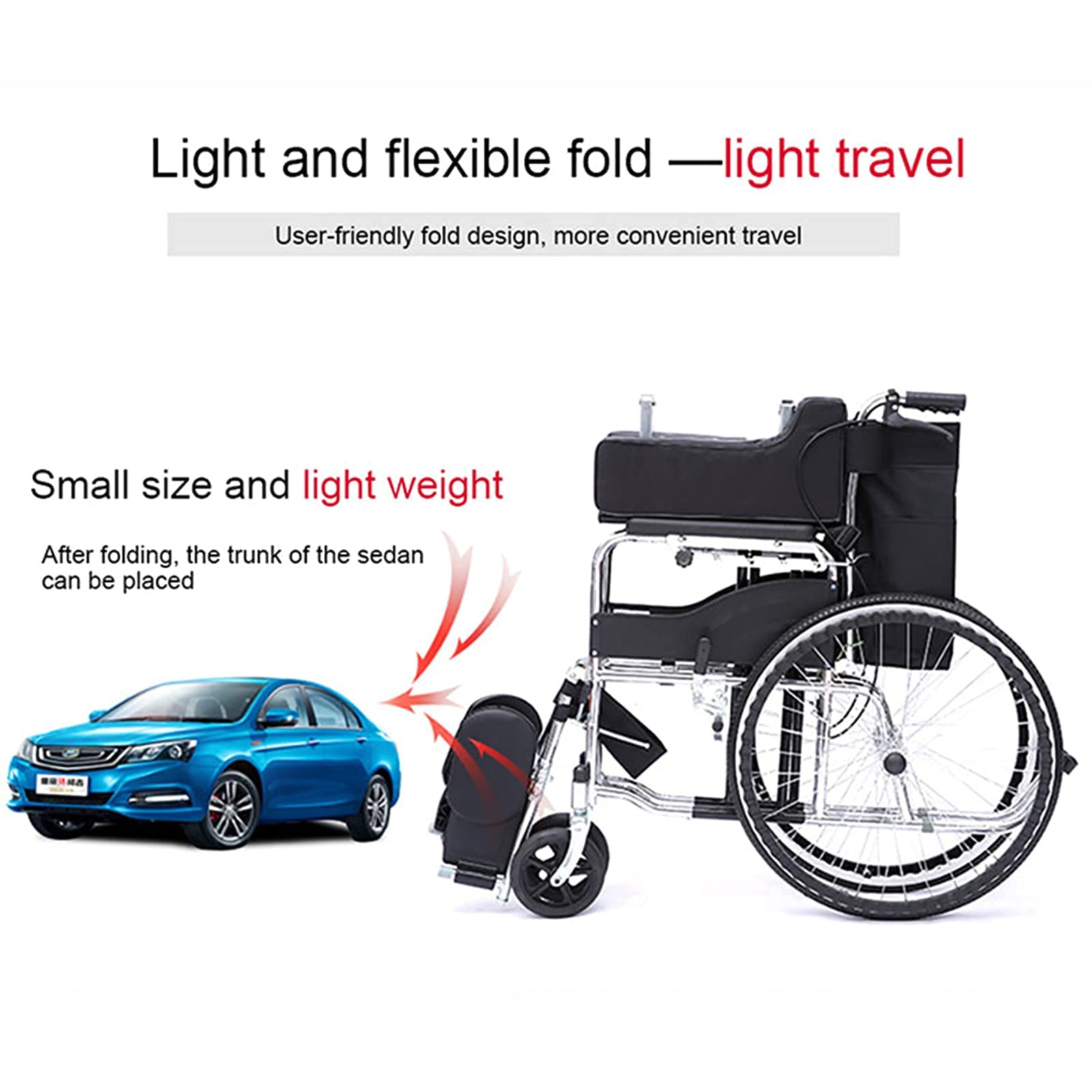 Sillas de ruedas plegables ajustables,Silla de ruedas eléctrica plegable ligera para discapacitados,Silla de ruedas con inodoro plegable manual funcional con respaldo reclinable
