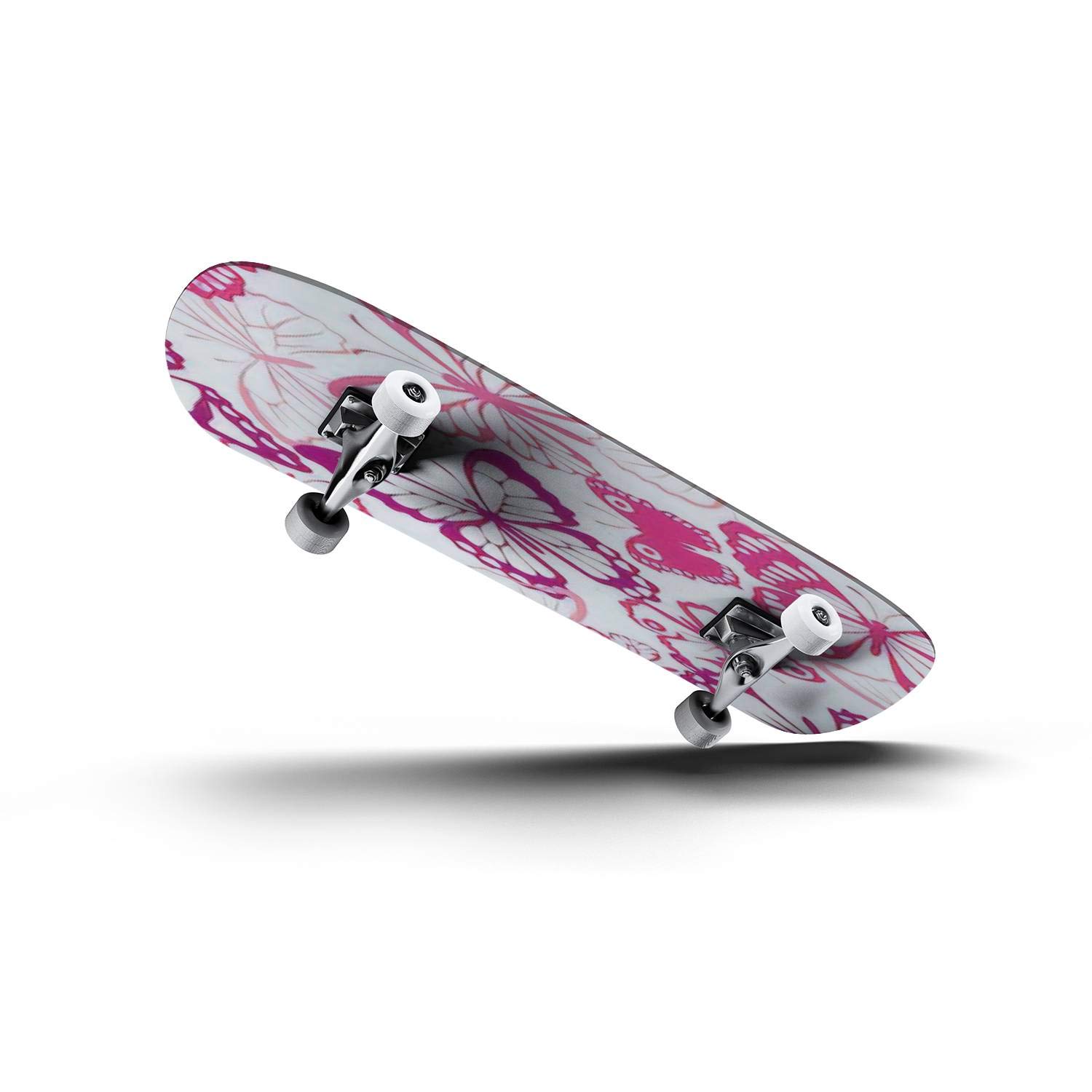 EFTOWEL Skateboards Seamless Pattern with Butterfly Summer Pink Background with Butterfly Classic Concave Skateboard Cool Stuff Teen Gifts Longboard Extreme Sports for Beginners and Professionals