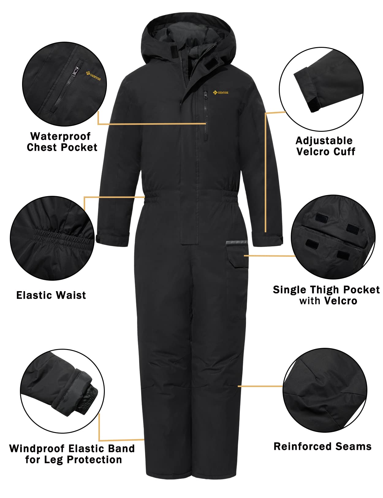 GEMYSE Trajes de esquí de una pieza para niños Jumpsuits Trajes de nieve impermeables de invierno para niños y niñas
