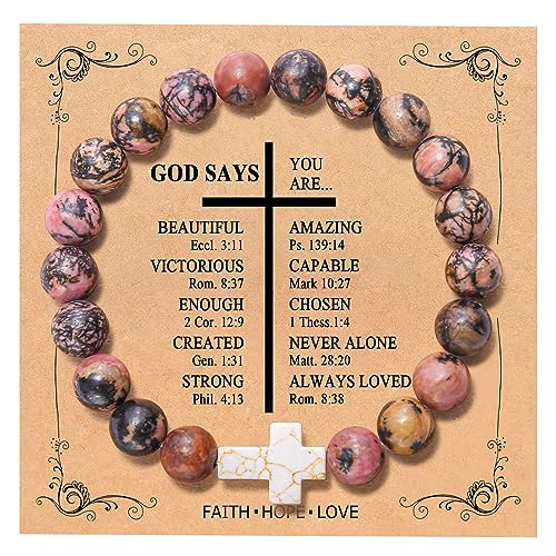 Image of QWNHONEY Cross Bracelet for Women Christian Gifts Colorful Imperial Stone Catholic Religious Jewelry Mothers Day Birthday Christmas Gifts for Women Mother Daughter Sister Girlfriend Grandma Wife