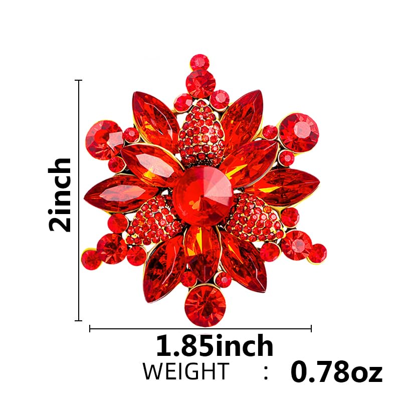 Image of Rhinestone Flower Brooch Pin for Women Red Black Purple Flower Broochs Pin Hat Christmas Brooch Jewelry