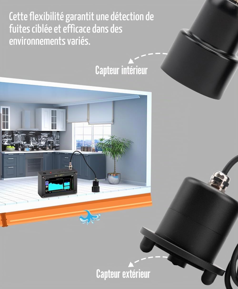 Détecteur de Fuites d’Eau, Détection par AI en Intérieur&Extérieur, 2 Capteurs Localisateur de Canalisations Souterraines Profondeur 3 m - Oh TYMWT-6A