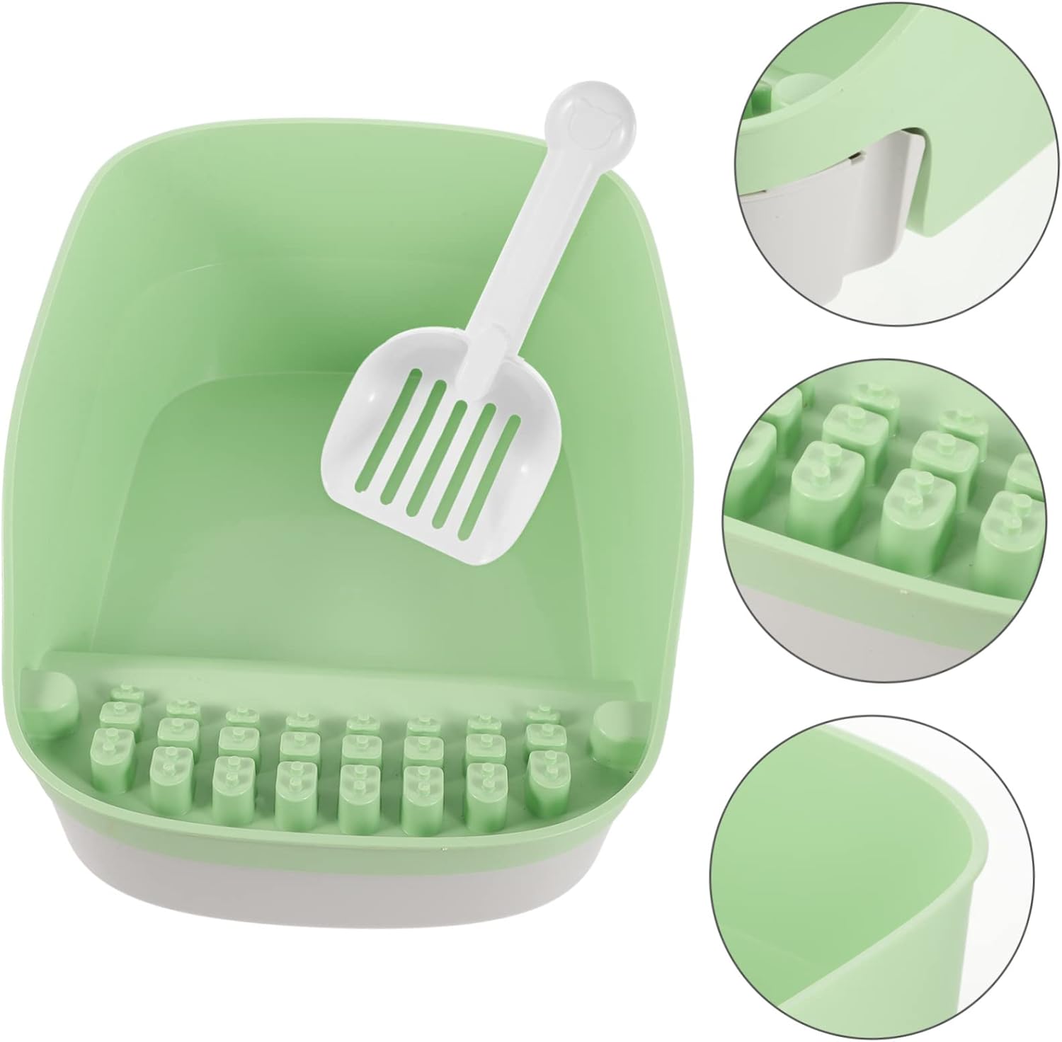 1Set Open Type Cat Litter Box with Scoop Spill Prevention Design Durable for Home Use for Cats and Dogs Avocado