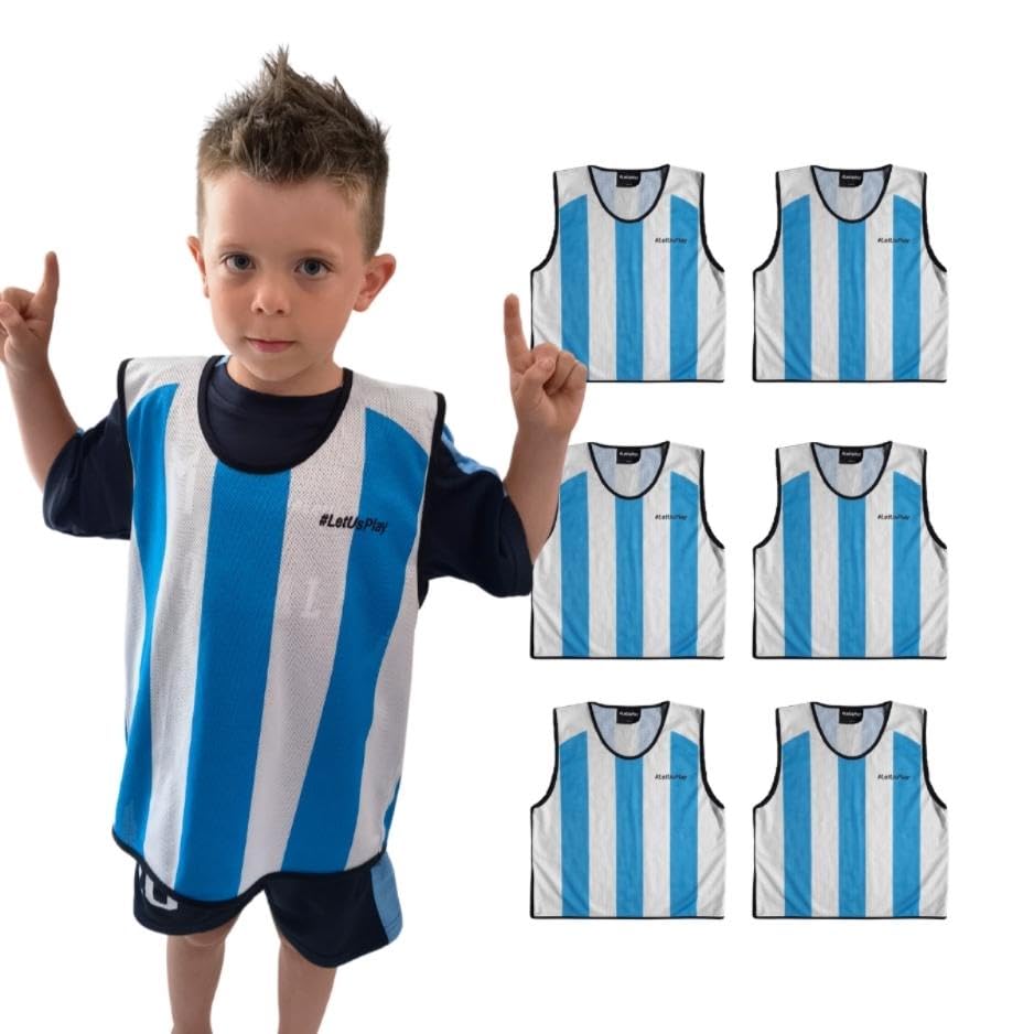 #LetUsPlay Football Training Bibs - Pack of 6 Mesh Sports Vests (Argentina, Teen)