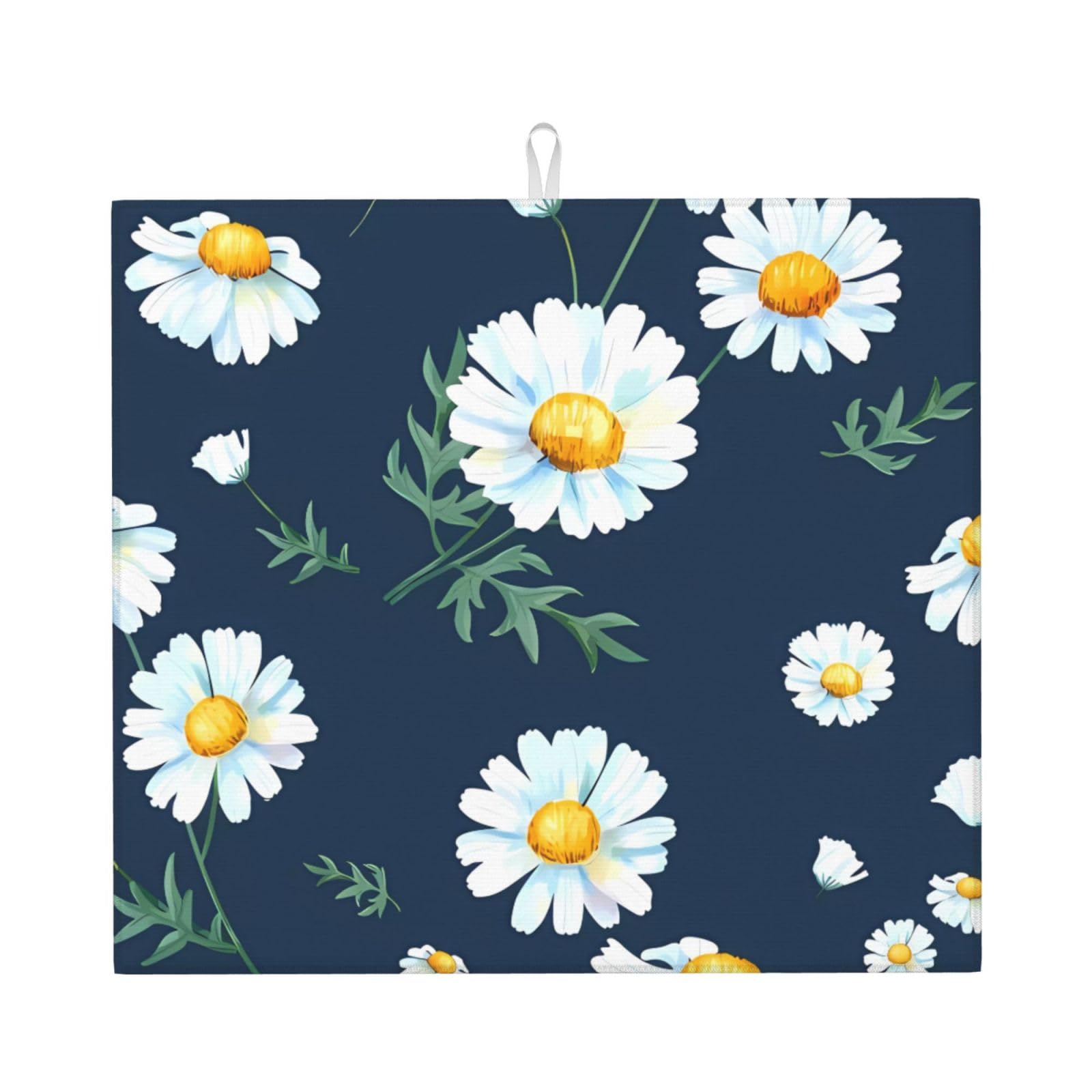 WHJSSF Daisy Prints Kitchen Drying Mat – Absorbent Dish Throw for Countertops, Quick-Dry Non-Slip Layer with Stylish Prints, Ideal Housewarming Gift