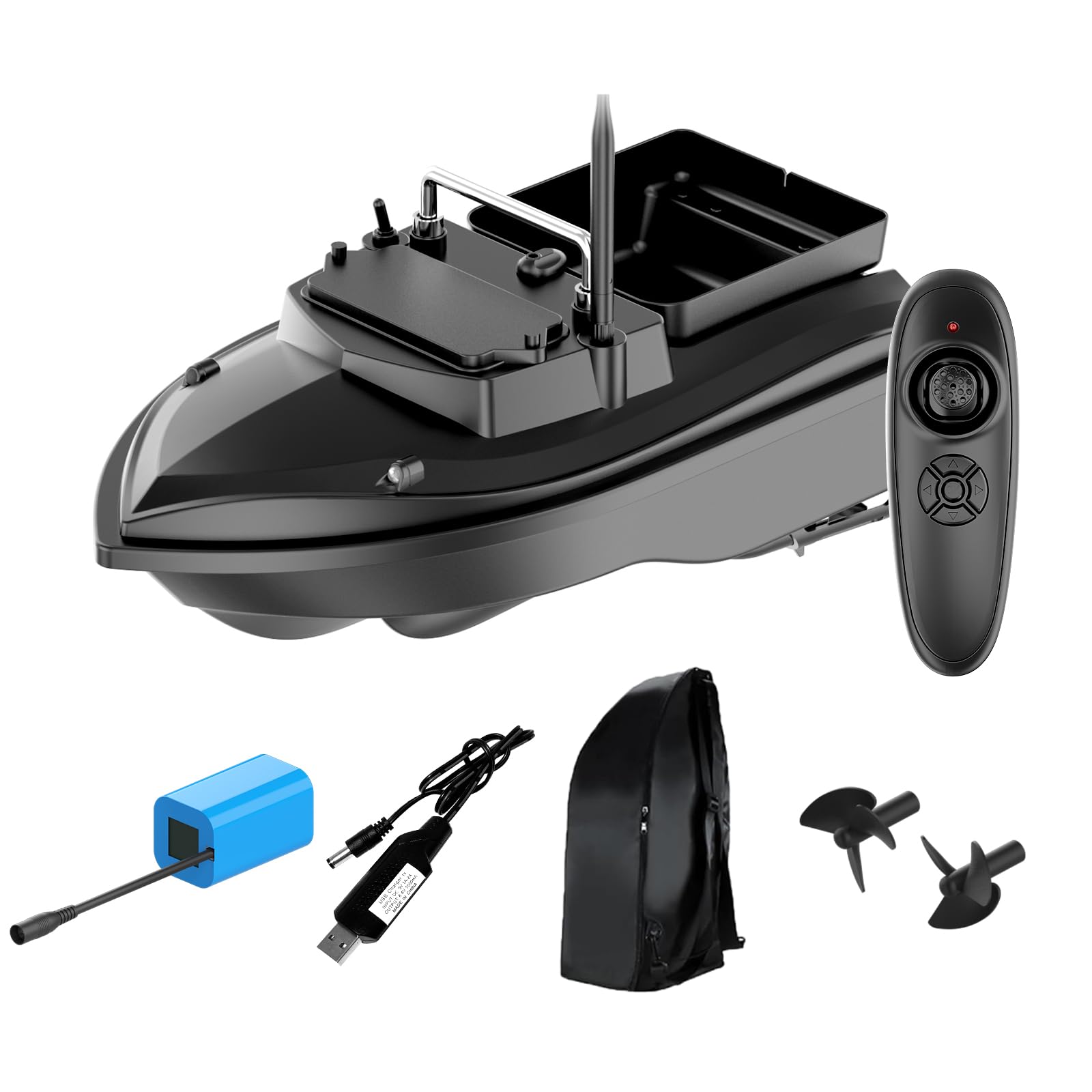 Goldlife Large Capacity RC Bait Boat with Cruise Control, 18000mAh Dual Battery & Dual Motor Fishing Boat with LED Lights, 4.4LB Load Capacity, 500m Remote Control Bait Boat for Carp Fishing, Black