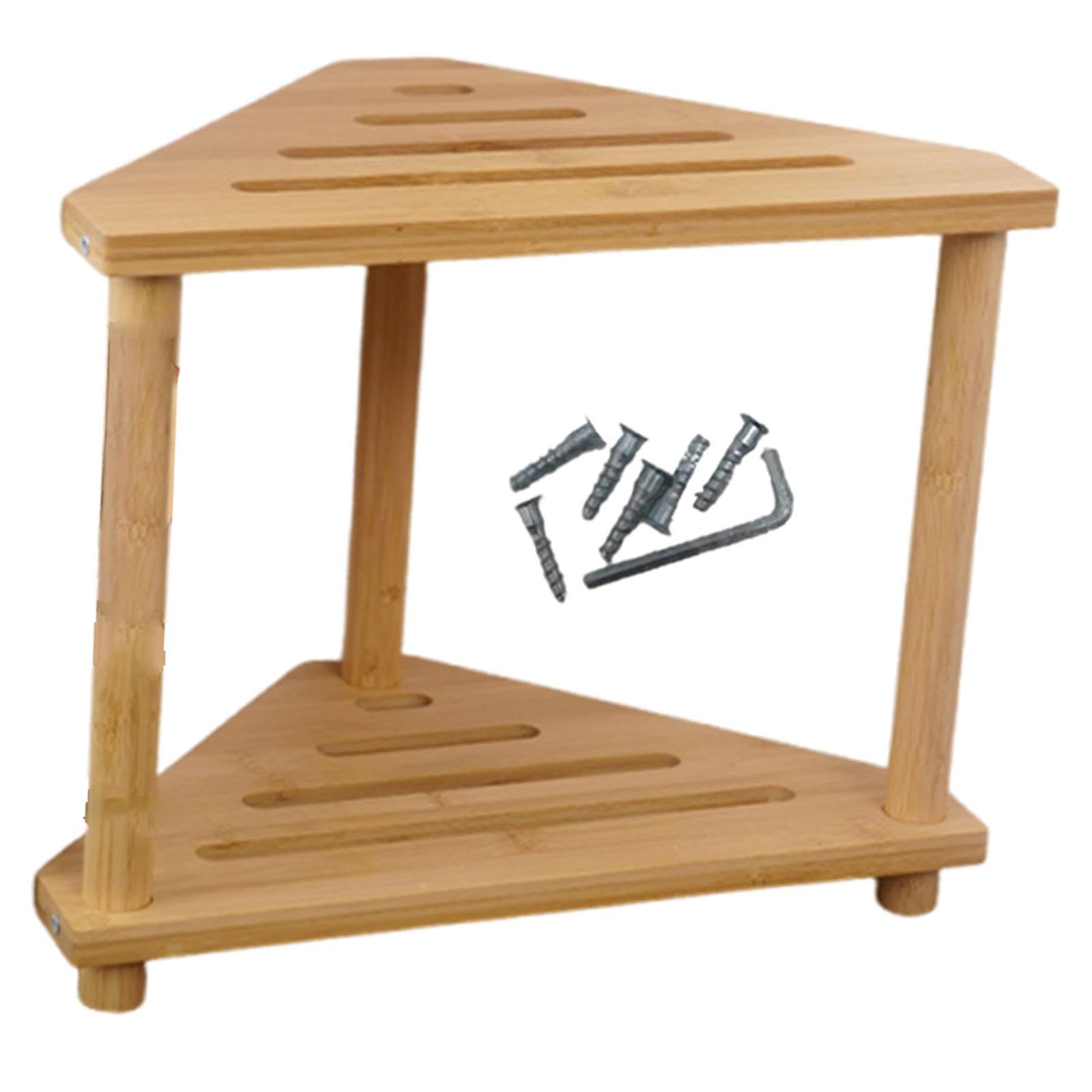 Tabouret de douche d'angle cylindrique avec étagère à 2 niveaux et repose-pieds