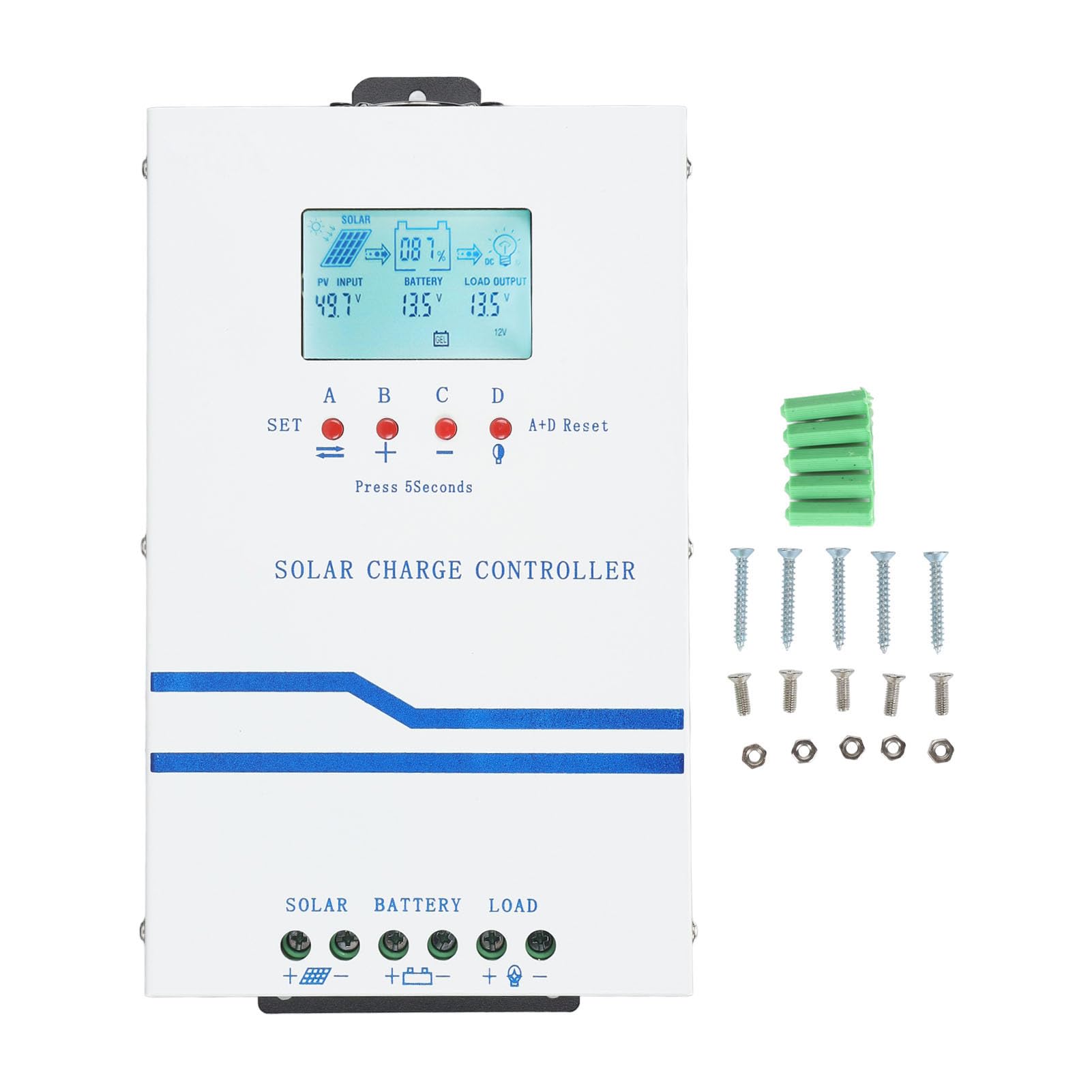 Wakects Regolatore di Carica Solare 12V 24V 48V Regolatore Solare MPPT 60A Lega di Alluminio Retroilluminazione LCD Indicatore LED di Efficienza di Carica Al 99% per Domestico e Yacht