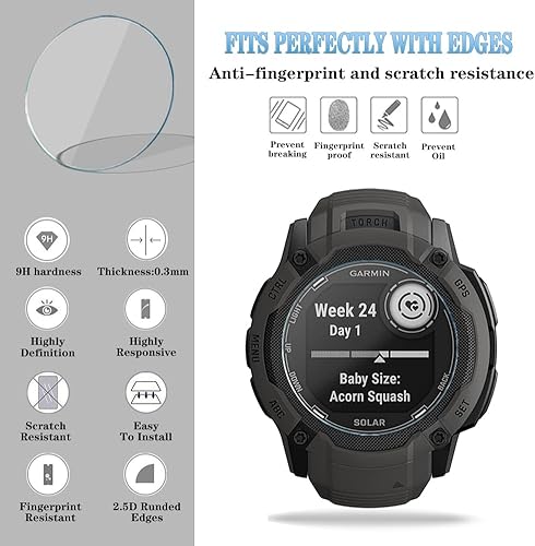 Miniatura 3 de Protector de pantalla de reloj (3+1 unidad) compatible con Garmin Instinct 2x Solar, película de vidrio templado, antiarañazos, cobertura completa