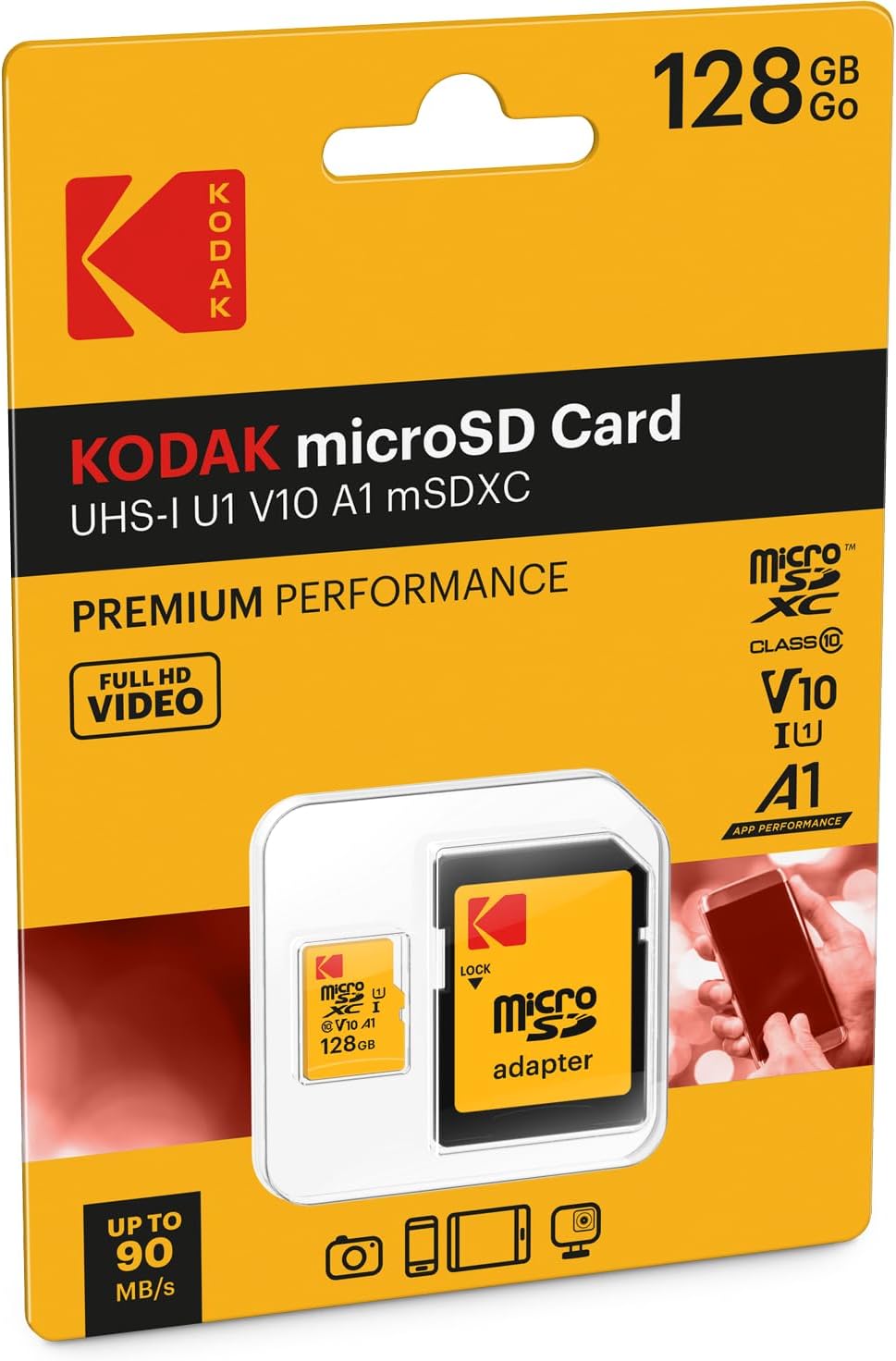 Kodak Emtec Microsdxc 128 Gb Uhs-I Class 10 Flash Memory – Card (Microsdxc, Black, Red, Yellow, Uhs-I, 10, Sd, Blister)
