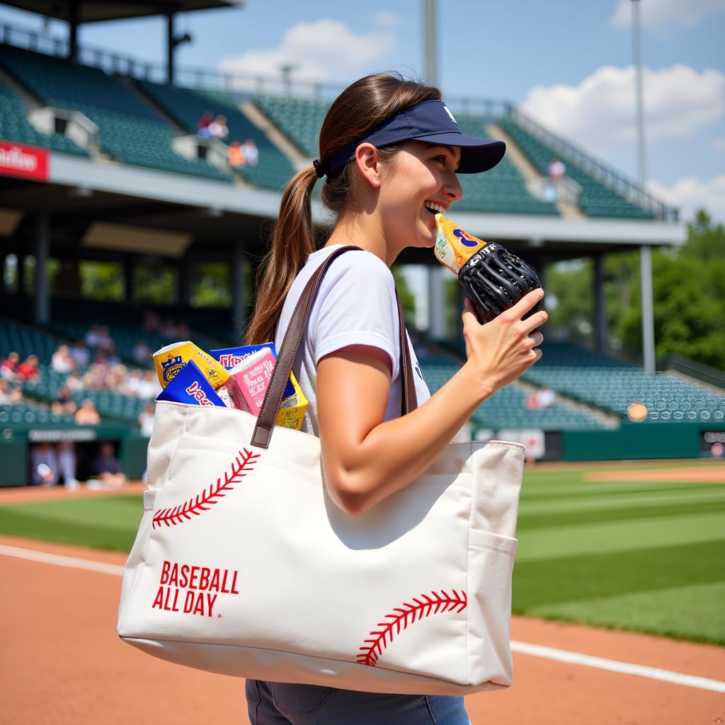 Canvas Tote Bag for Women, Embroidery Baseball Mom Bag, Baseball Mom Accessories, Sports Team Must Have, Baseball Gifts, Baseball-Specific Daily Use for Games, Travel, Gym(X-large white) … - Image 2