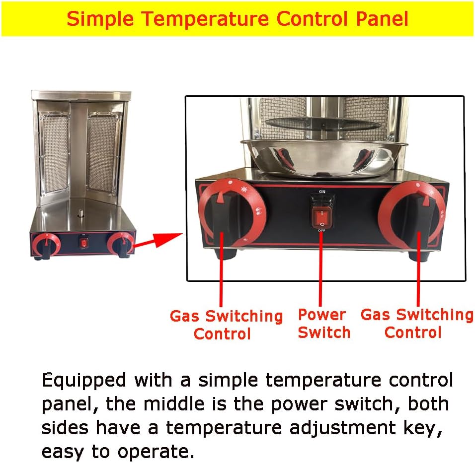 INTBUYING Vertical Broiler Shawarma Machine Commercial Gas Kebab Making Machine Spinning Doner Kebab Gyro Griller With Pressure Reducing Valve 2 Burners Broiler for Commercial Home Kitchen