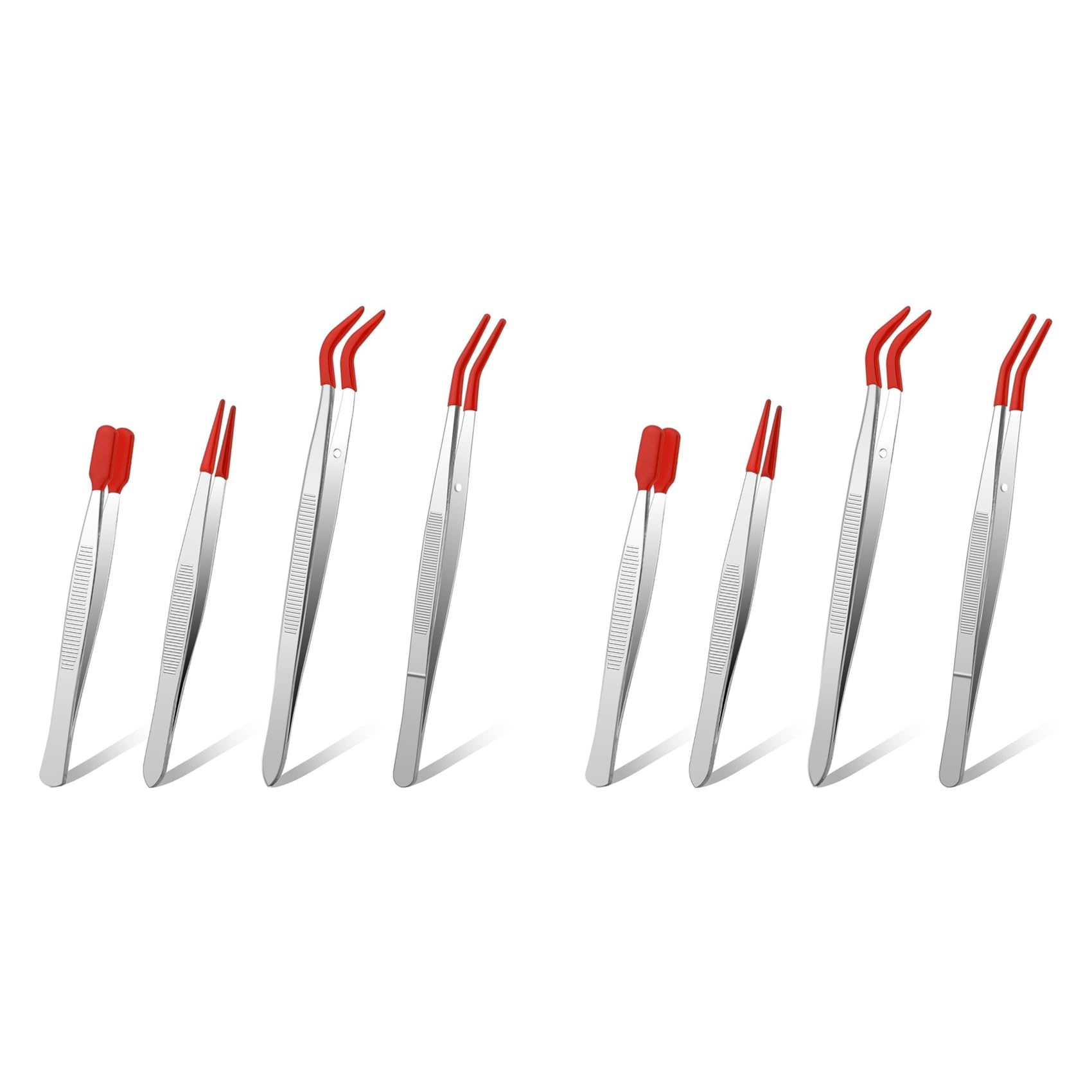 Jnchdghwa Red&Silver 8Pieces Tweezers With Rubber Tips Tweezers Pvc Coated Tweezers Set, Rubber Straight Tip Tweezers Rubber Flat Tip Tweezer