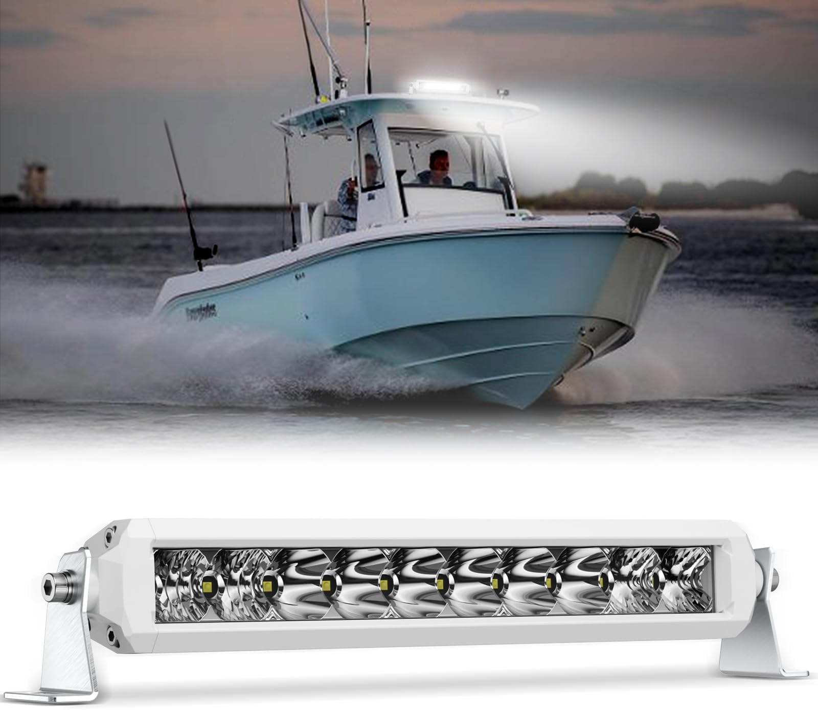 Single Row LED Light Bar 10 Inch, White Marine Spotlight Super Bright 50W IP69K, LED Spot Flood Work Light Driving Fog Lamp for Jeep Wrangler Ford Pickup 4x4 Truck ATV UTV Off-Road 9-36V