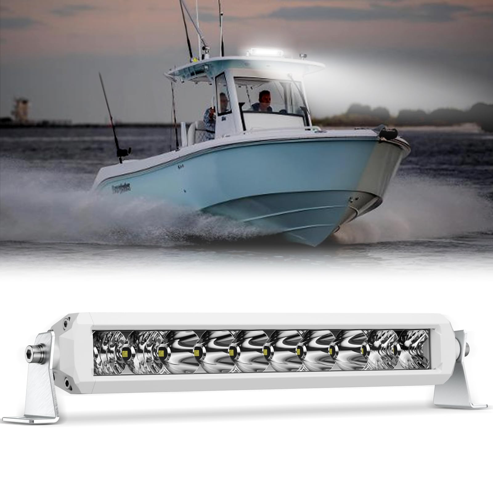 Single Row LED Light Bar 10 Inch, White Marine Spotlight Super Bright 50W IP69K, LED Spot Flood Work Light Driving Fog Lamp for Jeep Wrangler Ford Pickup 4x4 Truck ATV UTV Off-Road 9-36V