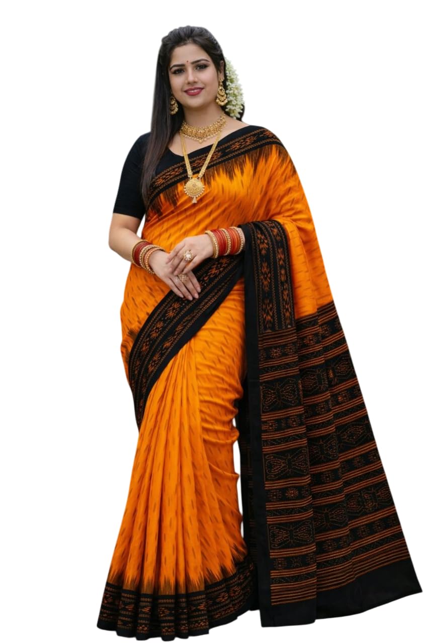 sareewalla Women’s Cotton Saree Without Blouse Piece | Soft Breathable Printed Ethnic Saree | Traditional Designer Saree | Lightweight Comfortable Festive & Casual Saree | Orange & Black Border Design-picture-44