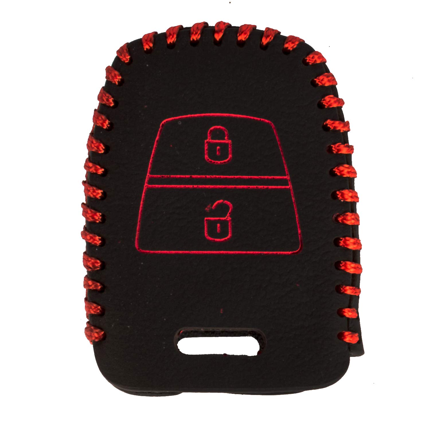 Leather RED Key Cover with Key Chain for Hyundai EON 2 Button