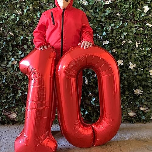 Image of Red Large Number Balloons, 40 Inch Foil 0-9 Set Number Balloon for Girls Boys Age Birthday Party, Self Inflating Number Balloons Baby Shower Anniversary Christmas Party Decoration Women Men Supplies