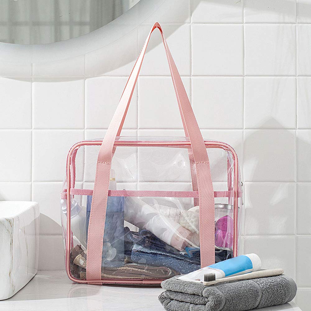 TreeLeaff Clear Toiletry Bag, Transparent Waterproof Makeup Cosmetic Bag PVC Zipper Travel Bag for Men Women Pink