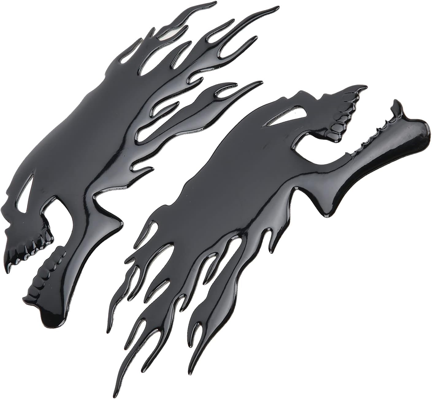 Fuel Tank Sticker, 2 Pieces of Motorcycle Fuel Tank Stickers Flame Skull Sticker Fire Skull Sticker Personalized Sticker Motorcycle Decal 3d Universal Flame Skull Decal Decoration(B (black))