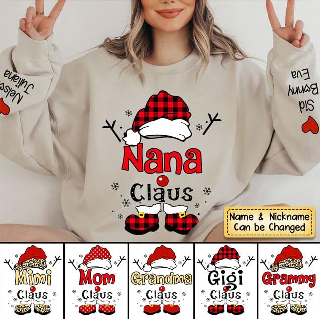 IZI POD Personalized Christmas Grandma Claus Sweatshirt, Grandma & Mom Sweatshirts for Women3