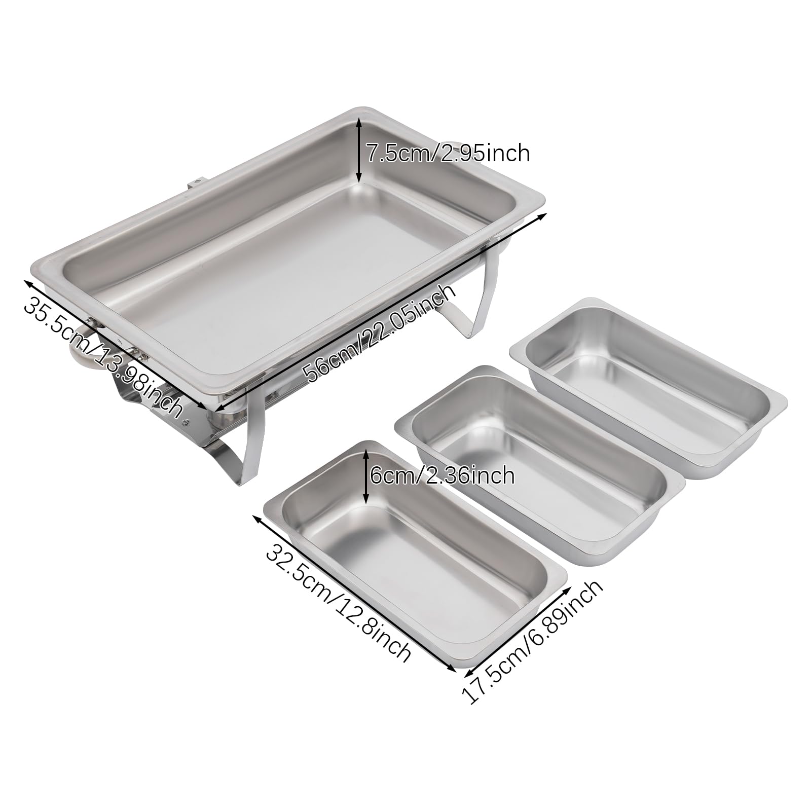 Serbatoio a 3 griglie in acciaio inox, 9 l, scalda buffet, per pasti, chafing dish, in acciaio inox, con coperchio per buffet, feste di famiglia, banchetti
