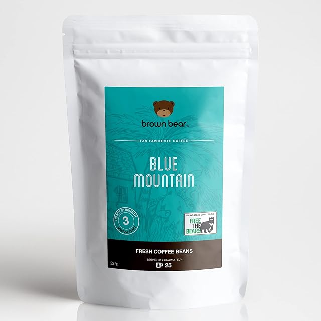 Blue Mountain Blend Coffee Beans 227g - Medium Roast - Brown Bear Coffee - 5% of Sales donated to Free The Bears - Strength 3 - Suitable for All Coffee Machines