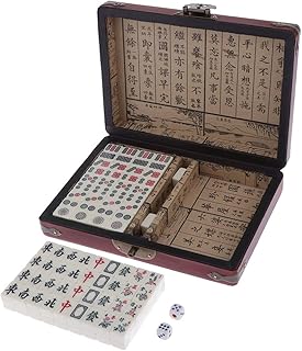 HXSCOO Mini Mahjong Traditional Chinese Version Game Set with Portable Wodoen Box Mah-Jongg Travel Family Leisure Time