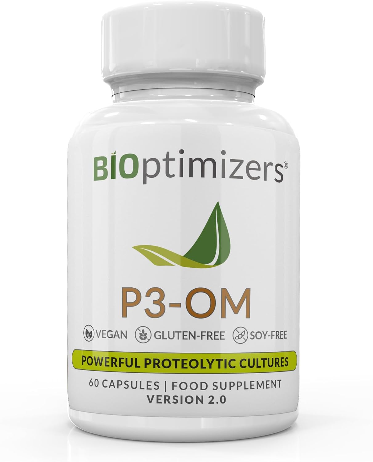 BiOptimizers P3-OM Proteolytic Prebiotics & Probiotics Supplement | Lactobacillus Plantarum for Digestive & Immune Health | Bloating & Gut Relief Support for Men & Women | 60 Vegan Capsules