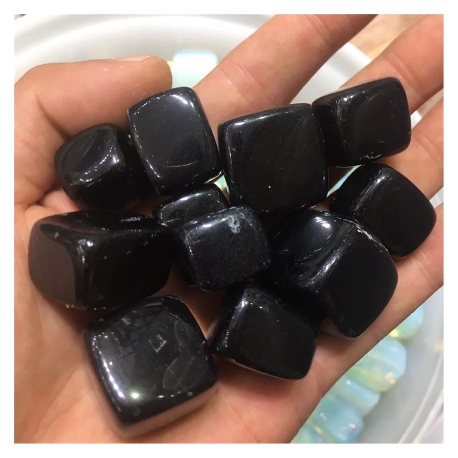 Raumdekoration Natürlicher Kristall, rauer, natürlicher schwarzer Obsidian-Trommelstein, polierte Mineralkristall-Würfelsteine (Size : 500g)
