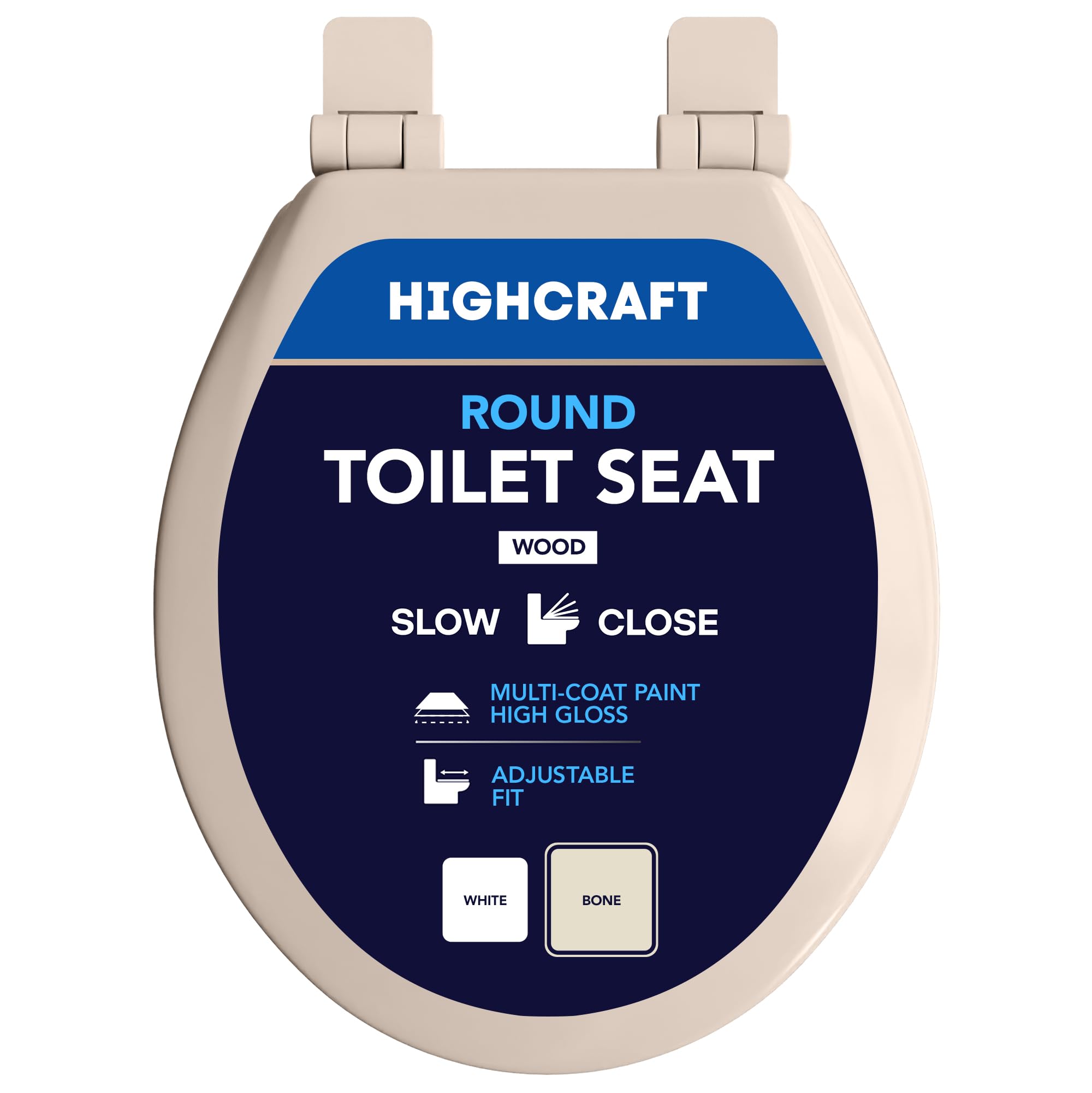 Photo 1 of HIGHCRAFT Premium Round Toilet Seat with Slow-Close Design & Adjustable Hinges - Molded Wood Toilet Seat - Fits Standard Round Toilets - Round Seat in Bone/Beige
