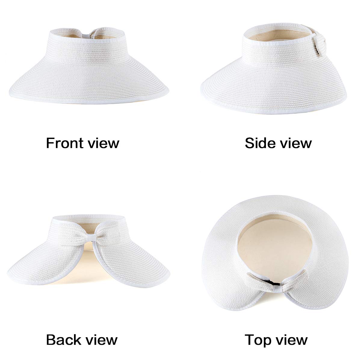 Viseras solares plegables para mujer, sombrero de paja de ala ancha para verano, playa, sombrero de paja enrollable, A01 Blanco, para 22-23.2(7, 7 1/8, 7 1/4) 5